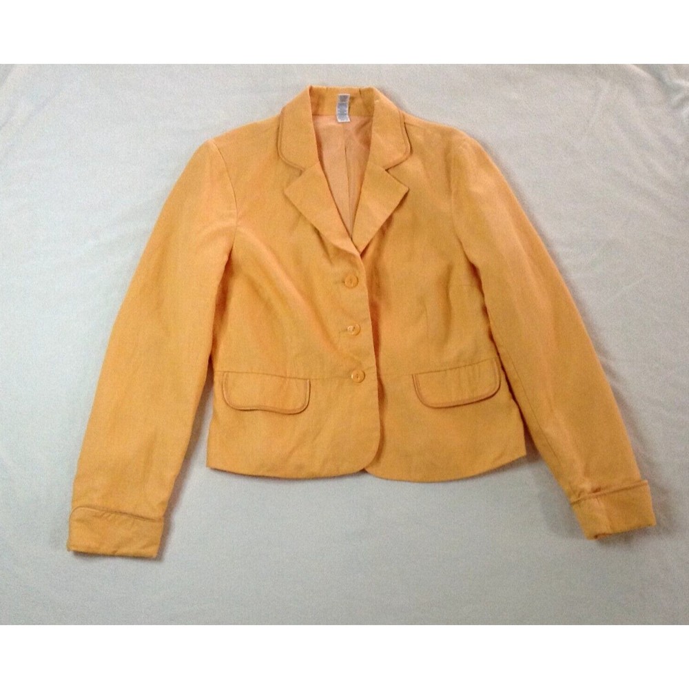 Women's Old Navy Yellow Orange 100% Linen Blazer Lined Jacket 2 Pockets Size M